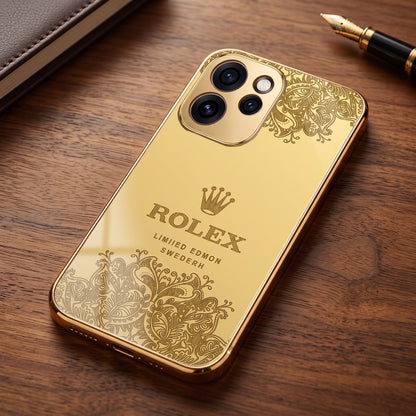 Oppo Reno 15 Pro Mini 5G Rolex Crown Gold Electroplated Glass Phone Back Case