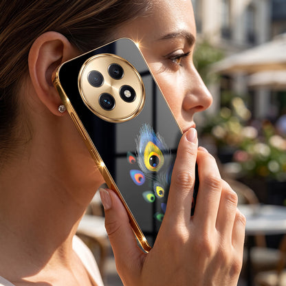 Oppo F29 Pro 5G Multi-Feather Peacock Gold Electroplated Glass Phone Back Case