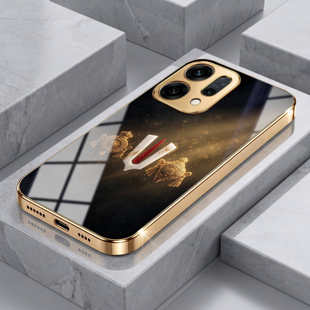 Oppo Reno 14 5G Royal Heritage Edition Gold Electroplated Glass Phone Back Case