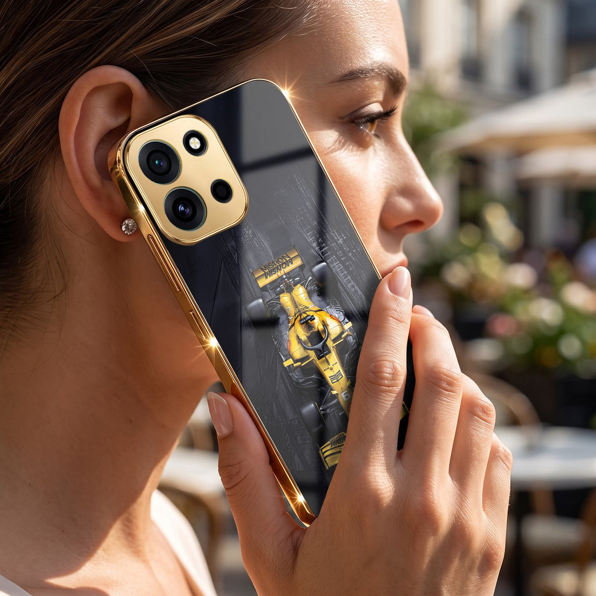 OnePlus Nord 6 5G F1 Racing Car Gold Electroplated Glass Phone Back Case