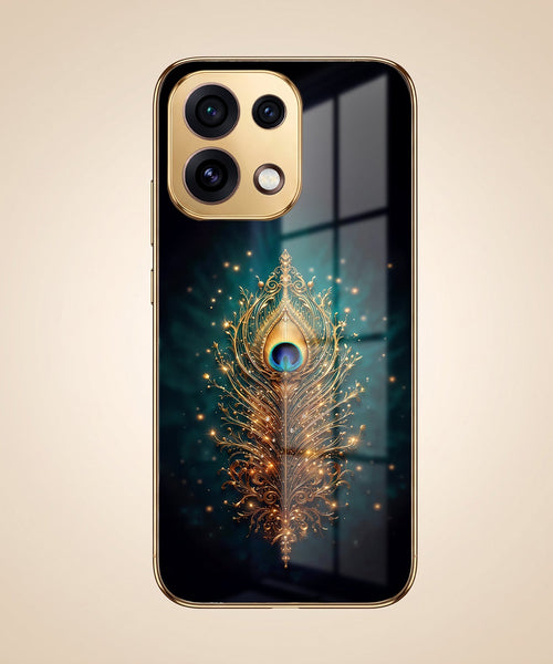 Oppo Reno 16C 5G Golden Peacock Feather Gold Electroplated Glass Phone Back Case
