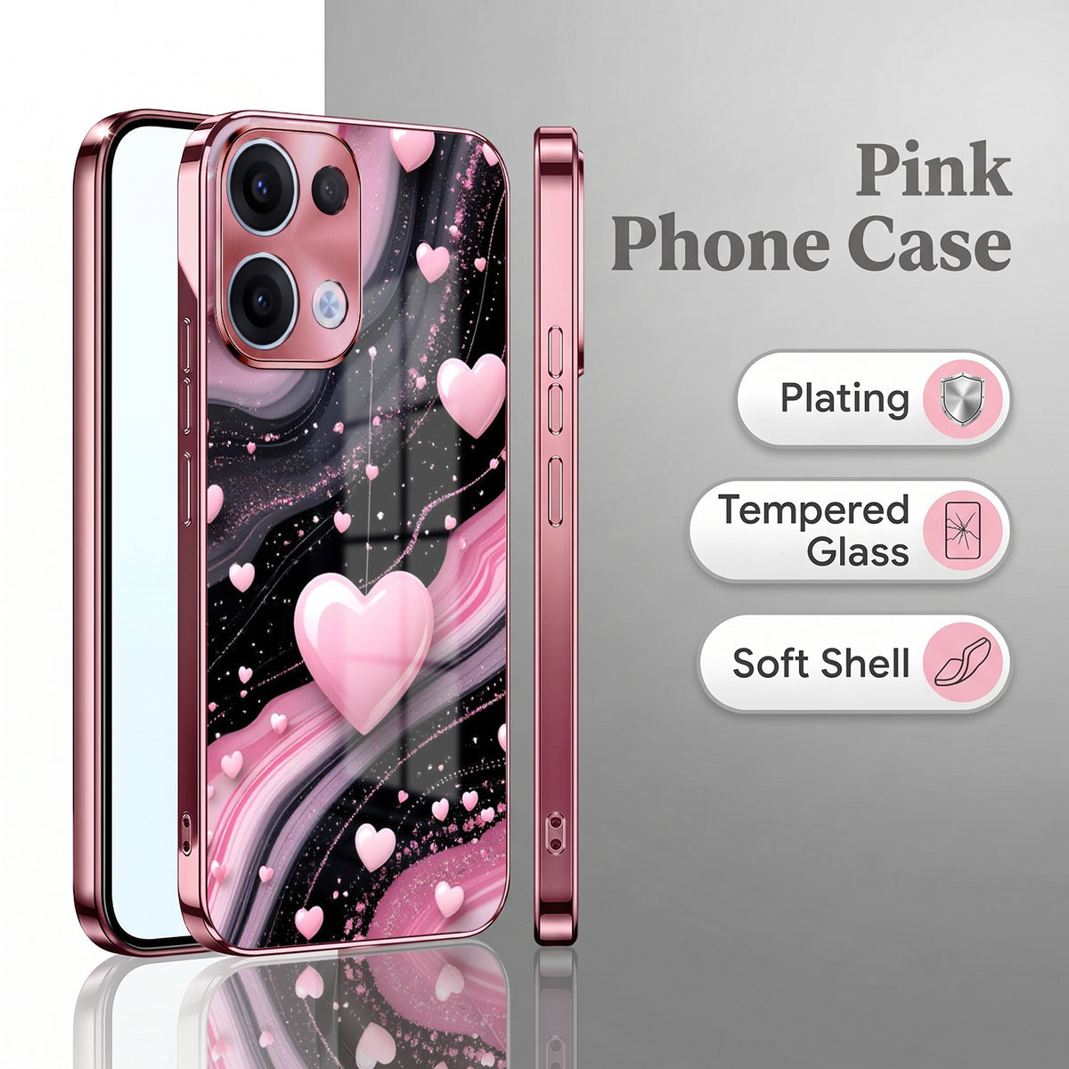 Oppo Reno 13 5G Love Sparkle Pink Electroplated Glass Phone Back Case