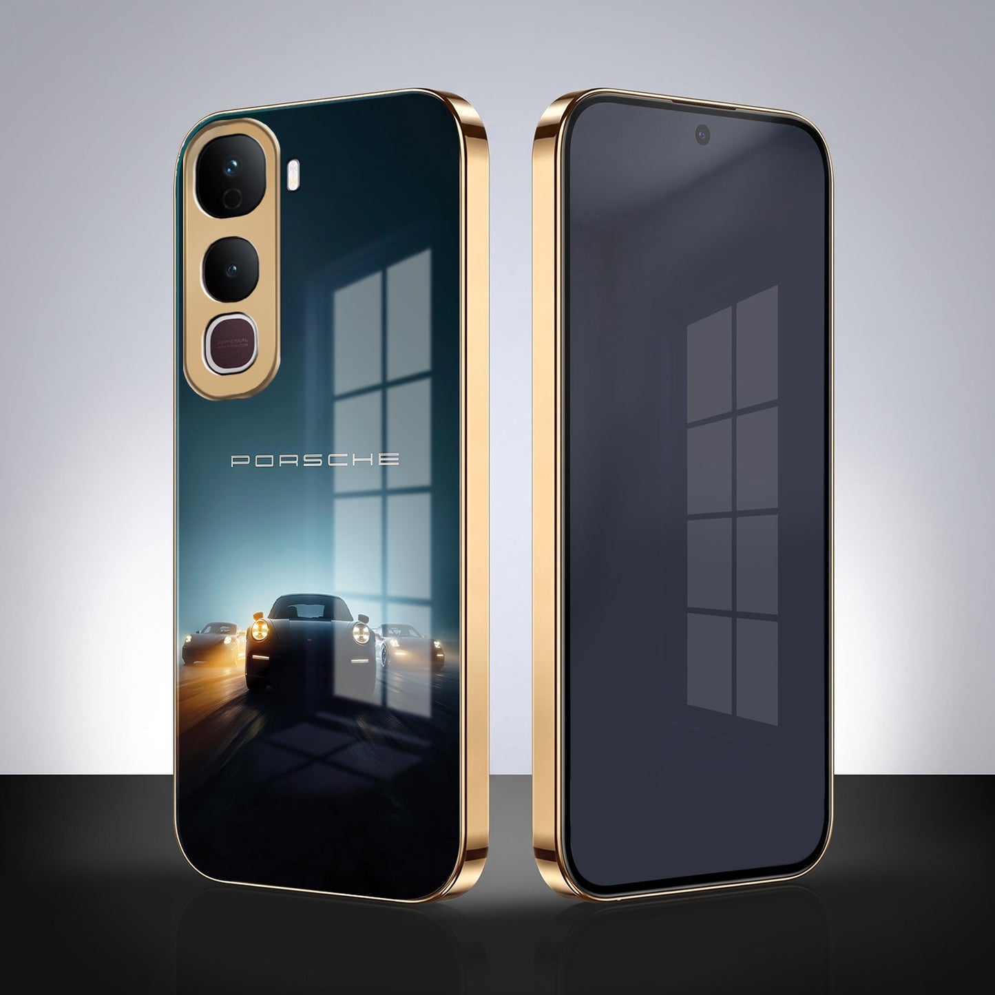 Vivo Y400 Pro Porsche Luxury Gold Electroplated Glass Phone Back Case