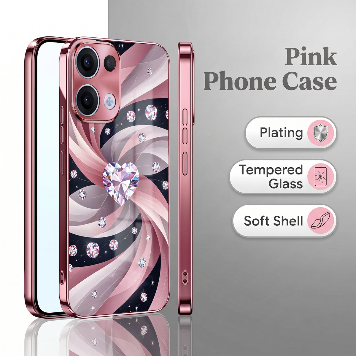 Oppo Reno 13 5G Diamond Glam Pink Electroplated Glass Phone Back Case