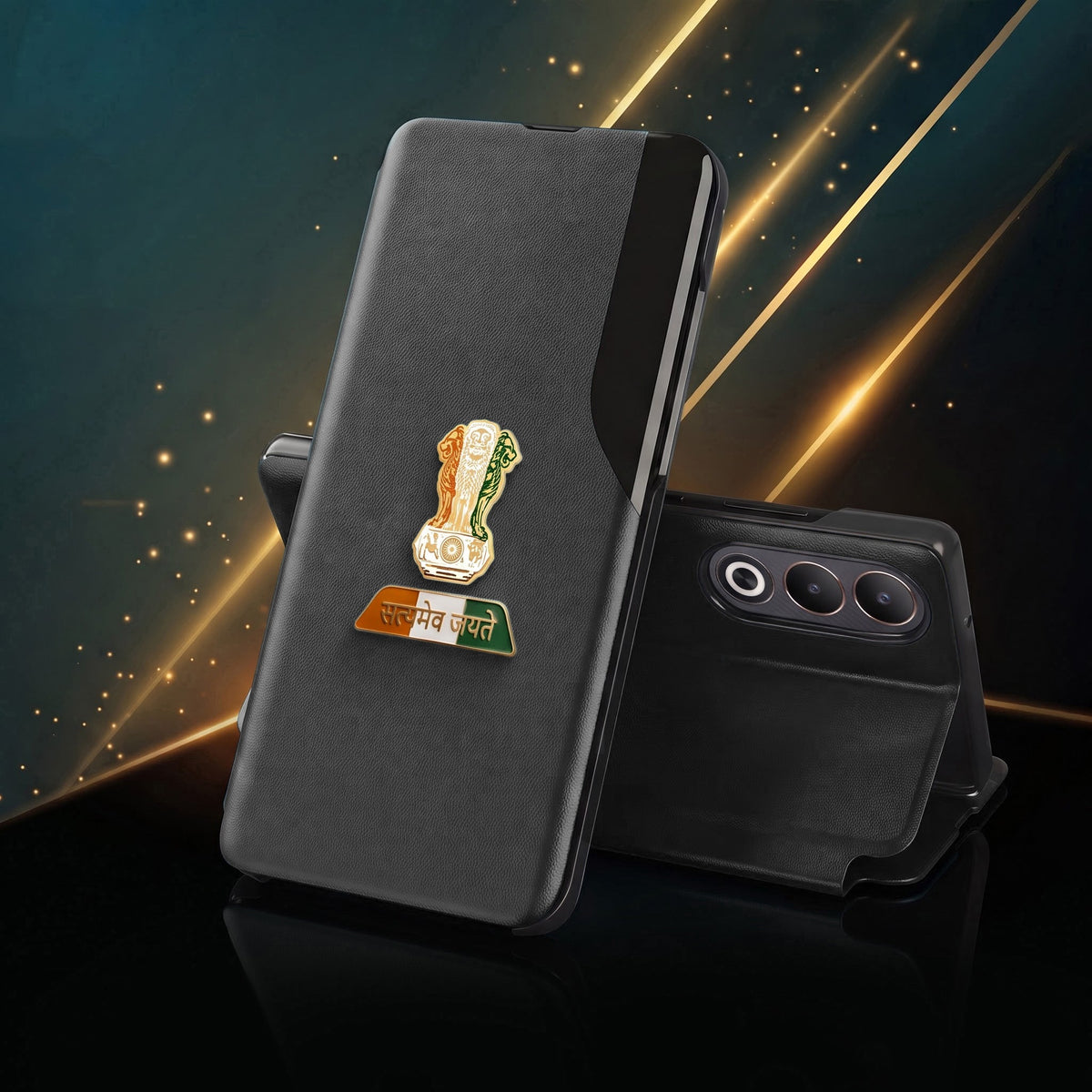Oppo A3 Pro 5G Premium Tri-Color Satyamev Jayate Half Window Flip Case