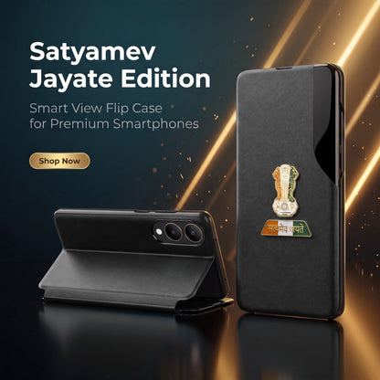 Vivo Y28 5G Premium Tri-Color Satyamev Jayate Half Window Flip Case