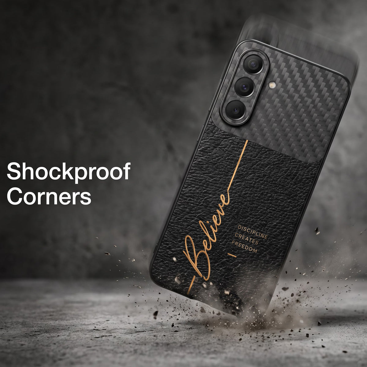 Samsung Galaxy A57 5G Belive Quote Carbon Fiber Leather Hybrid Back Case