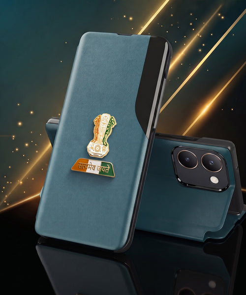 Vivo Y200 Pro 5G Premium Tri-Color Satyamev Jayate Half Window Flip Case