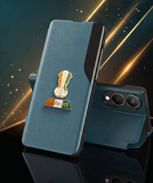 Vivo Y28 5G Premium Tri-Color Satyamev Jayate Half Window Flip Case