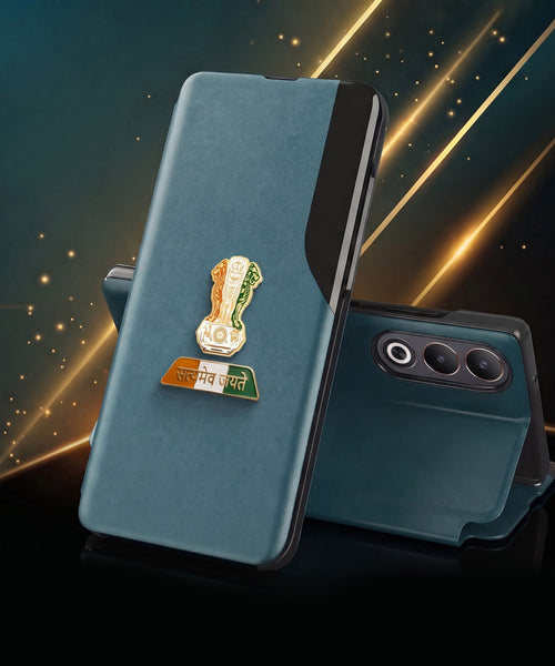 Oppo A3 Pro 5G Premium Tri-Color Satyamev Jayate Half Window Flip Case