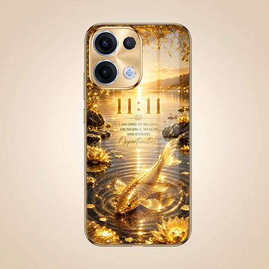 Oppo Reno 13 5G 11:11 Manifestation Gold Electroplated Glass Phone Back Case