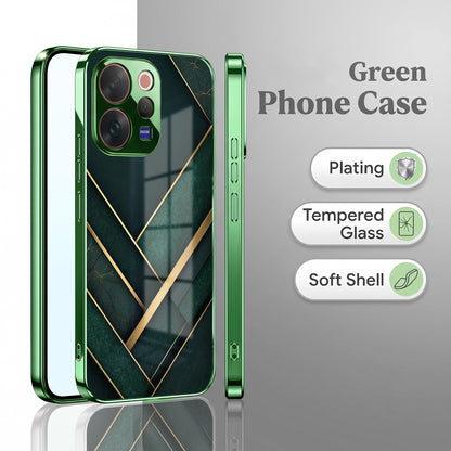 Vivo V70 5G Emerald Gold Geometric Green Electroplated Glass Back Case
