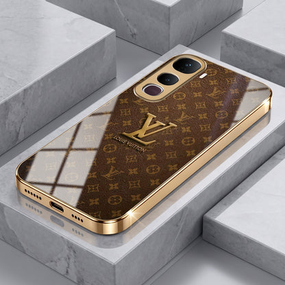 Vivo Y400 Pro 5G LV Brown Monogram Gold Electroplated Glass Phone Back Case