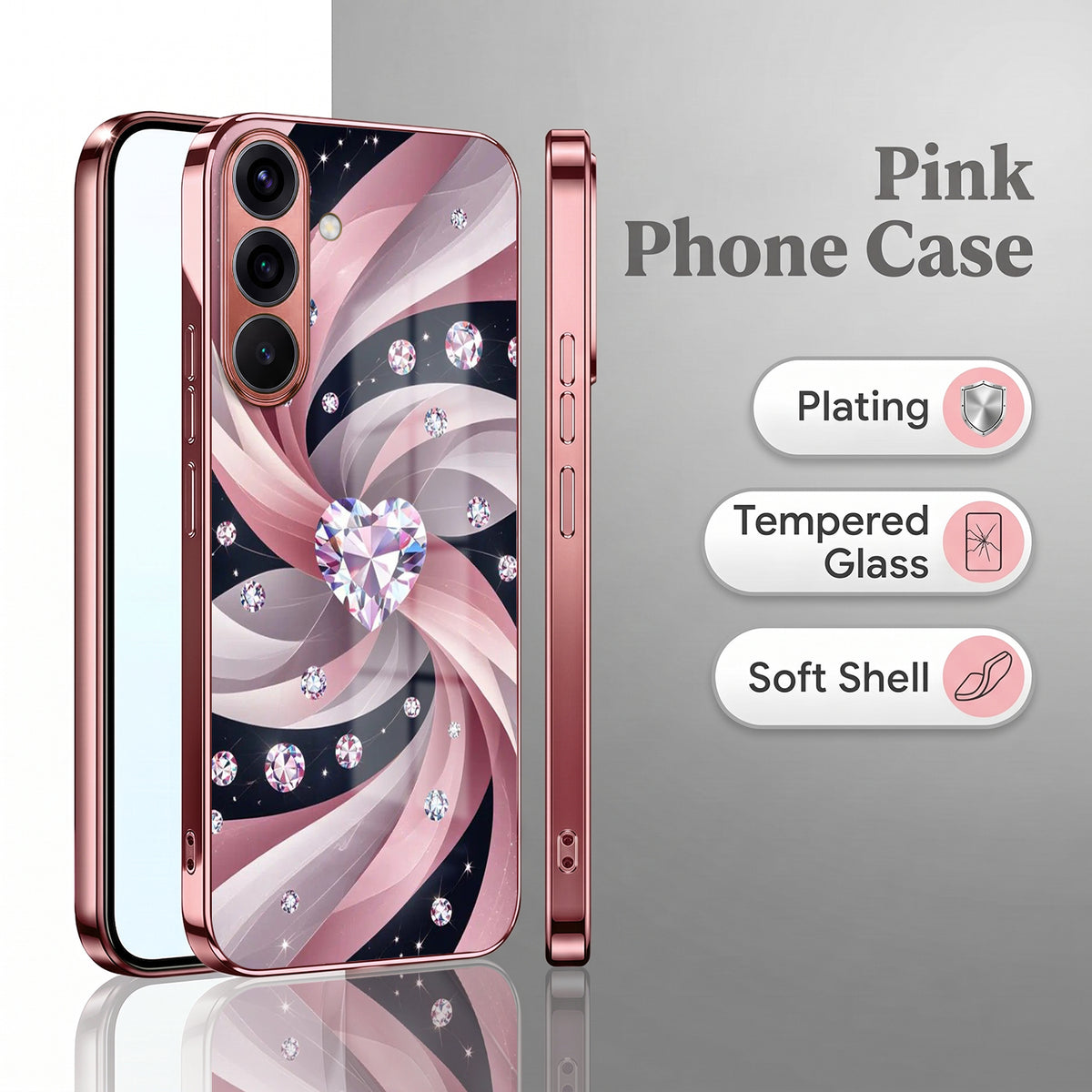 Samsung Galaxy A36 5G Diamond Glam Pink Electroplated Glass Phone Back Case