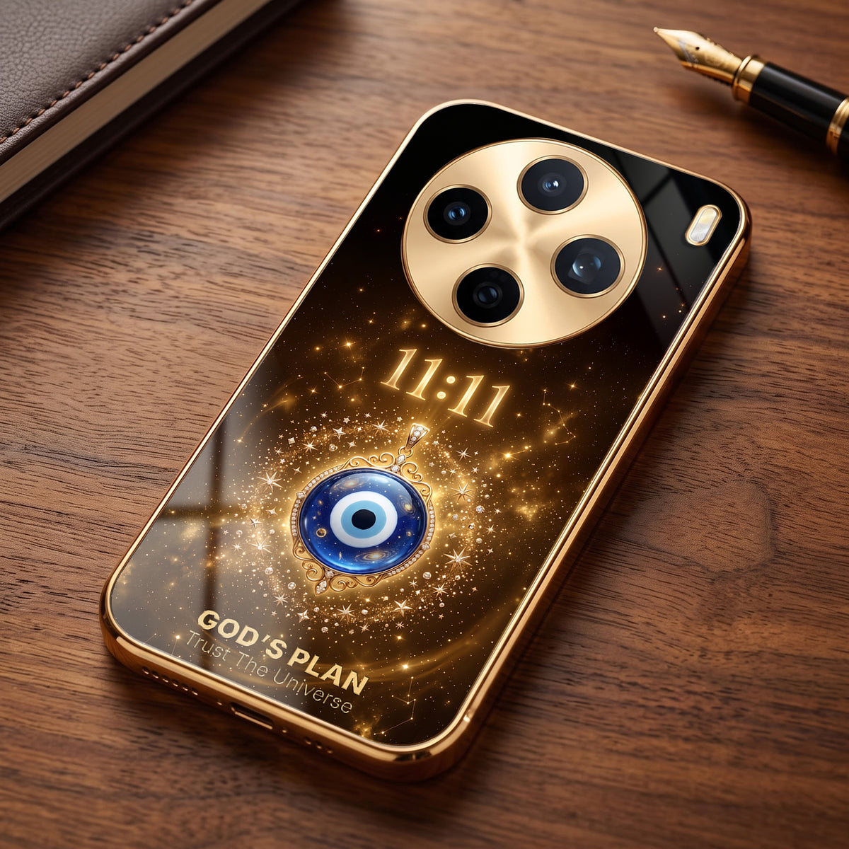 Vivo X200T 5G God’s Plan Evil Eye Gold Electroplated Glass Phone Back Case