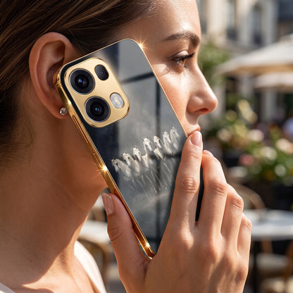 Oppo Reno 13 Pro 5G Running Horses Gold Electroplated Glass Phone Back Case