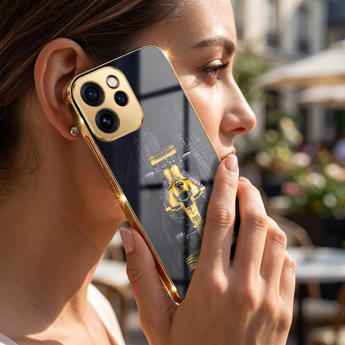 Oppo Reno 15 Pro Mini 5G F1 Racing Car Gold Electroplated Glass Phone Back Case