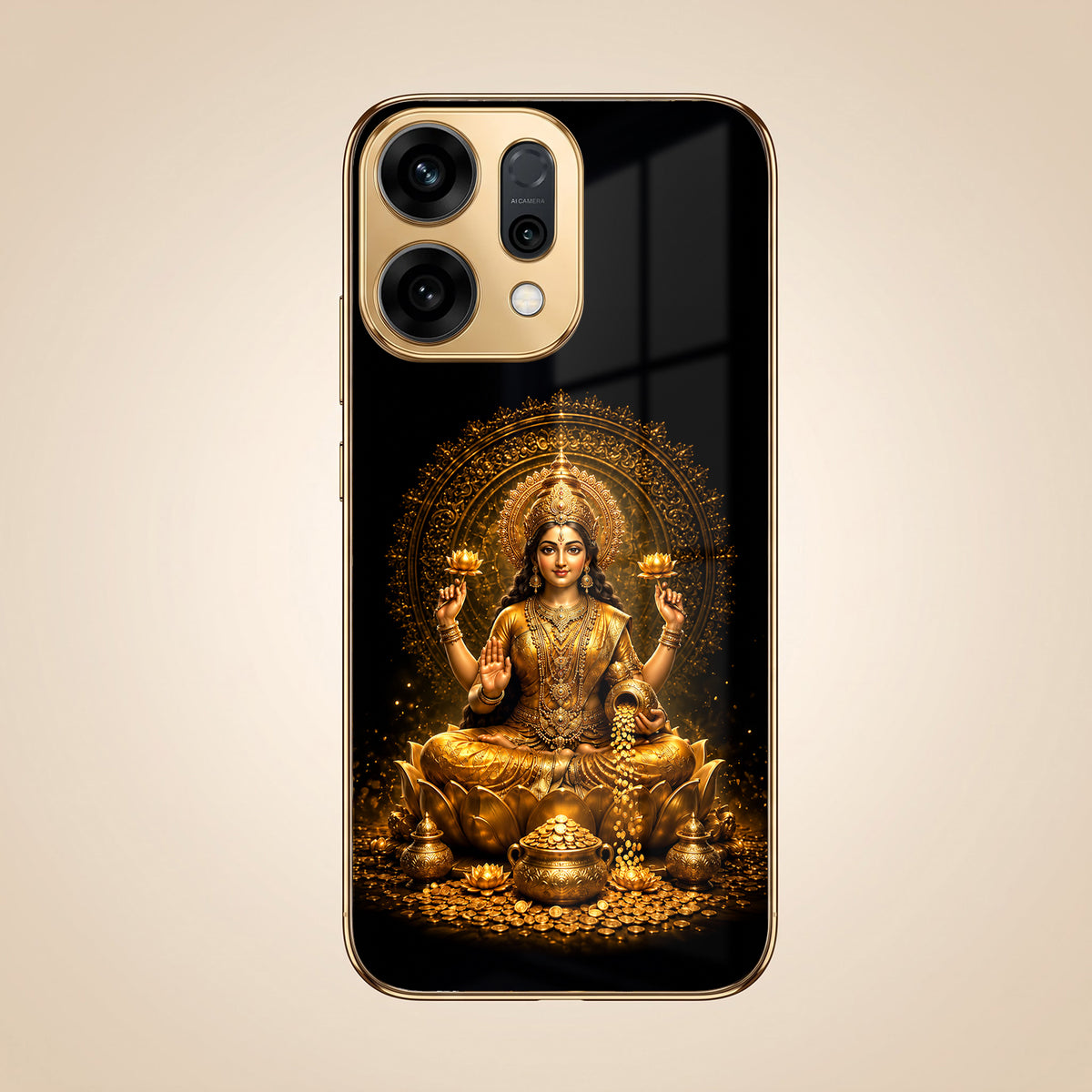Oppo Reno 13 5G Golden Maa Lakshmi Gold Electroplated Glass Phone Back Case (Copy)