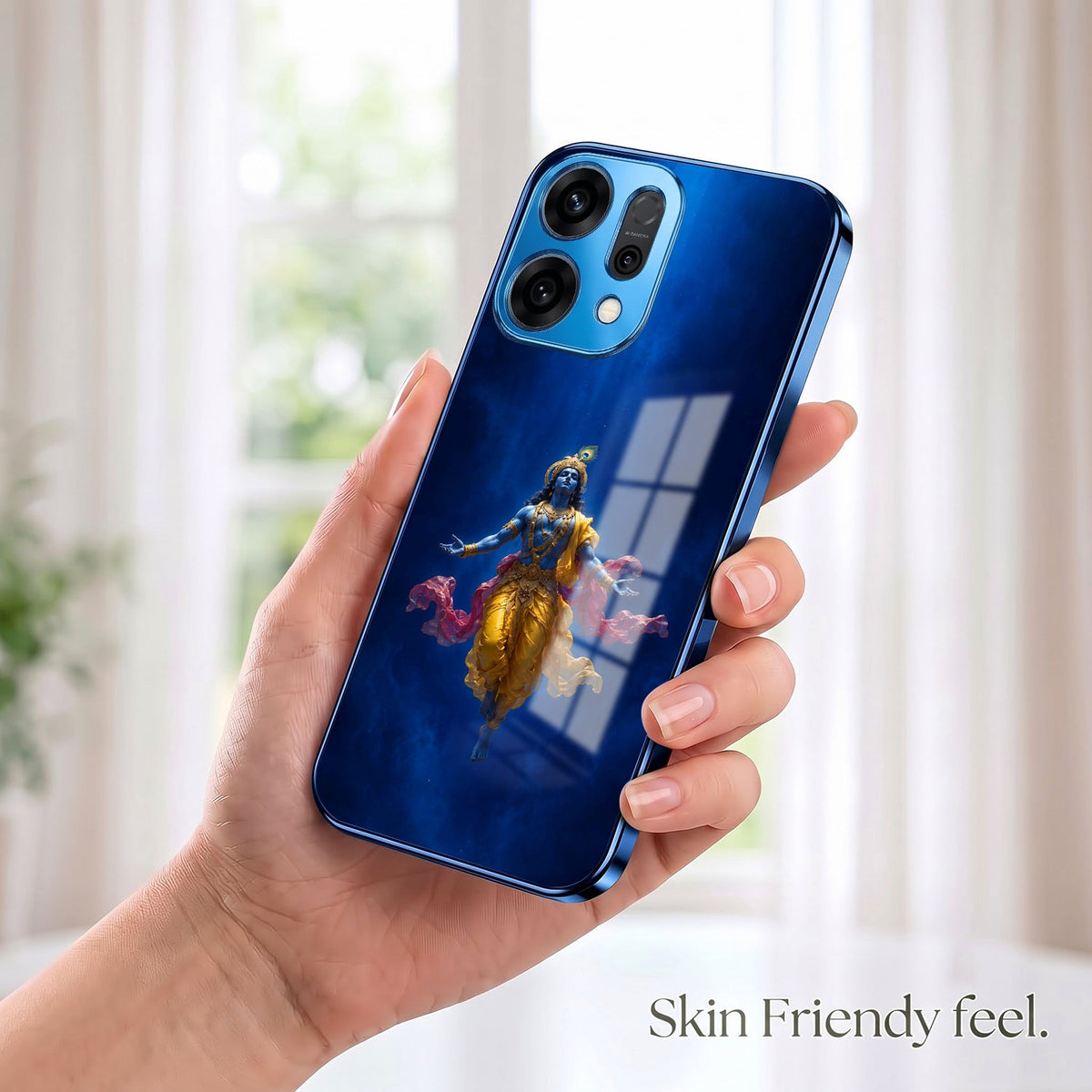 Oppo Reno 14 5G Lord Krishna Blue Electroplated Glass Phone Back Case