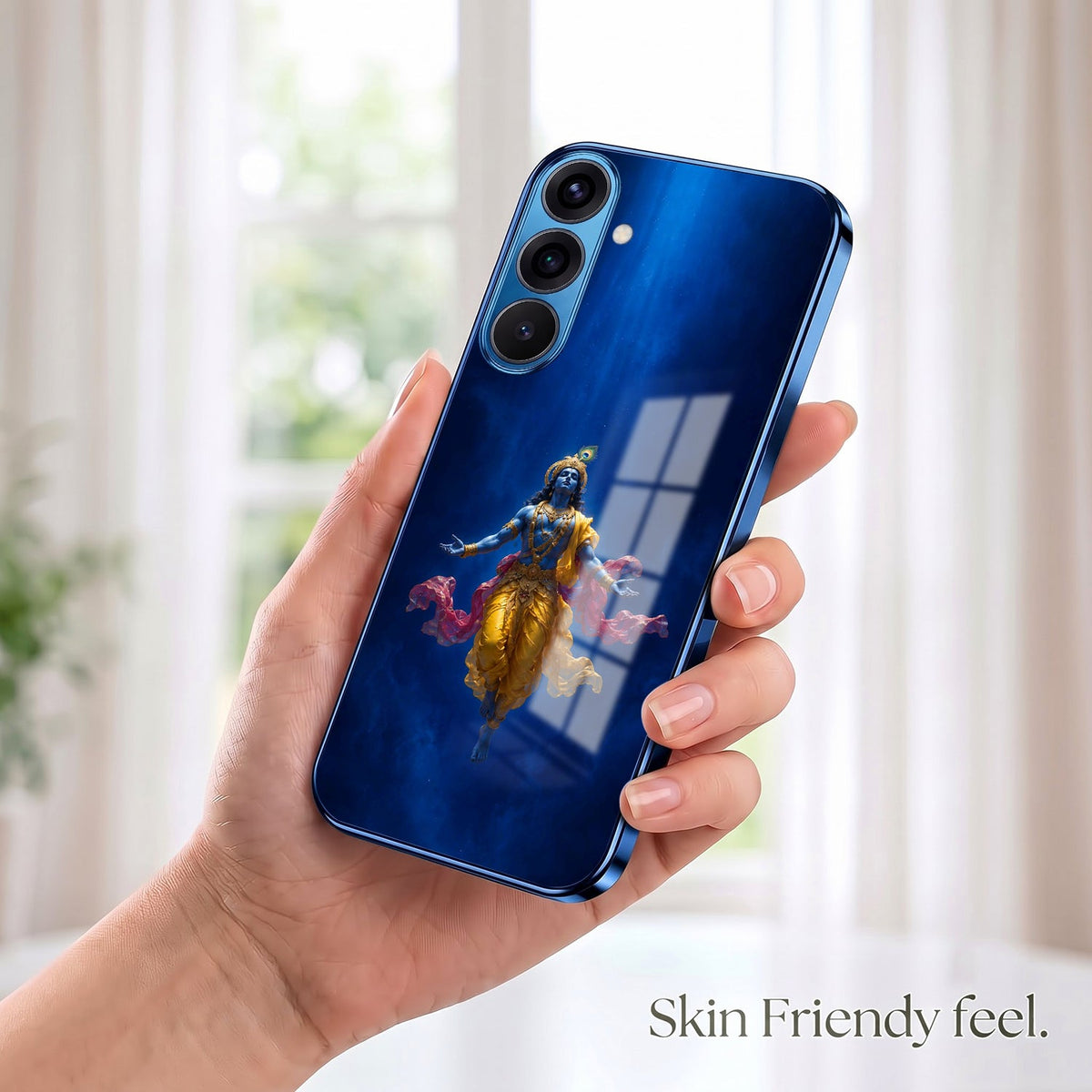 Samsung Galaxy A36 5G Lord Krishna Blue Electroplated Glass Phone Back Case