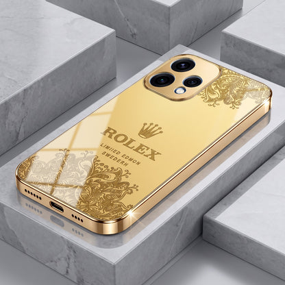 Oppo Reno 15 5G Rolex Crown Gold Electroplated Glass Phone Back Case