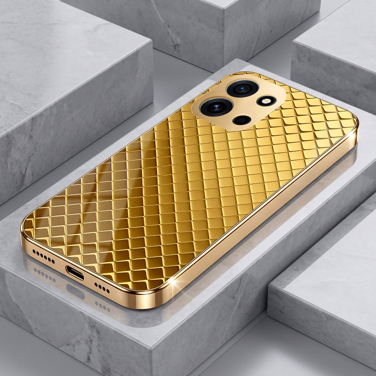 OnePlus Nord 6 5G Golden Criss Cross Gold Electroplated Glass Phone Back Case