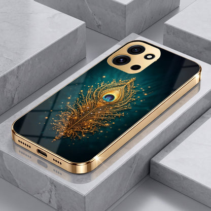 OnePlus Nord 6 5G Golden Peacock Feather Gold Electroplated Glass Phone Back Case