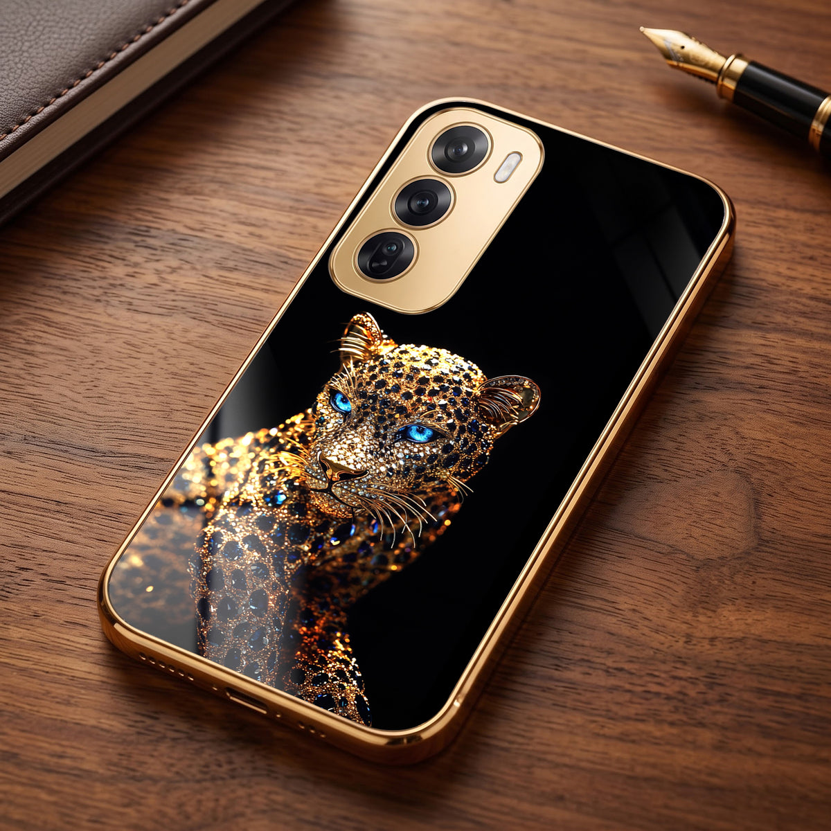 Oppo Reno 12 Pro 5G Panther Gold Electroplated Glass Phone Back Case