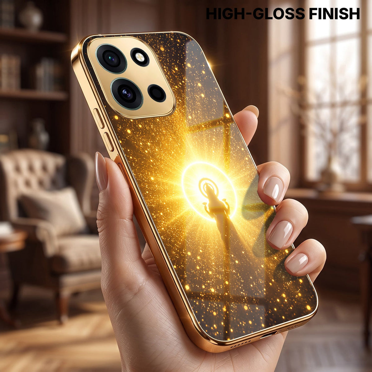 OnePlus Nord 6 5G Lakshmi Sacred Gold Electroplated Glass Phone Back Case
