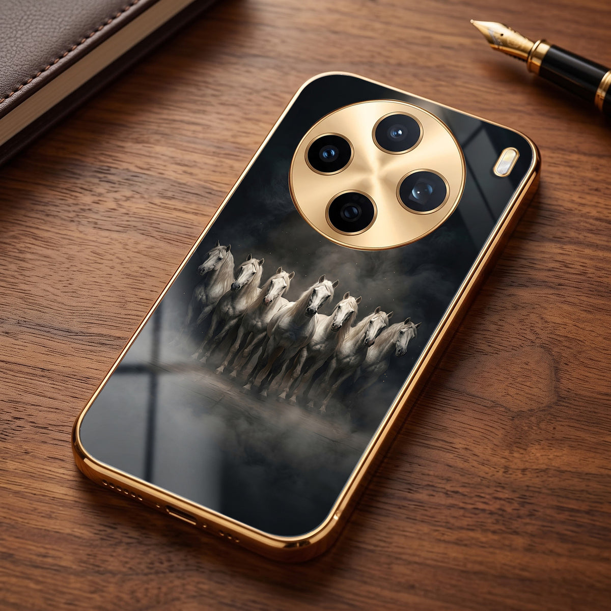 Vivo X200T 5G Running Horses Gold Electroplated Glass Phone Back Case