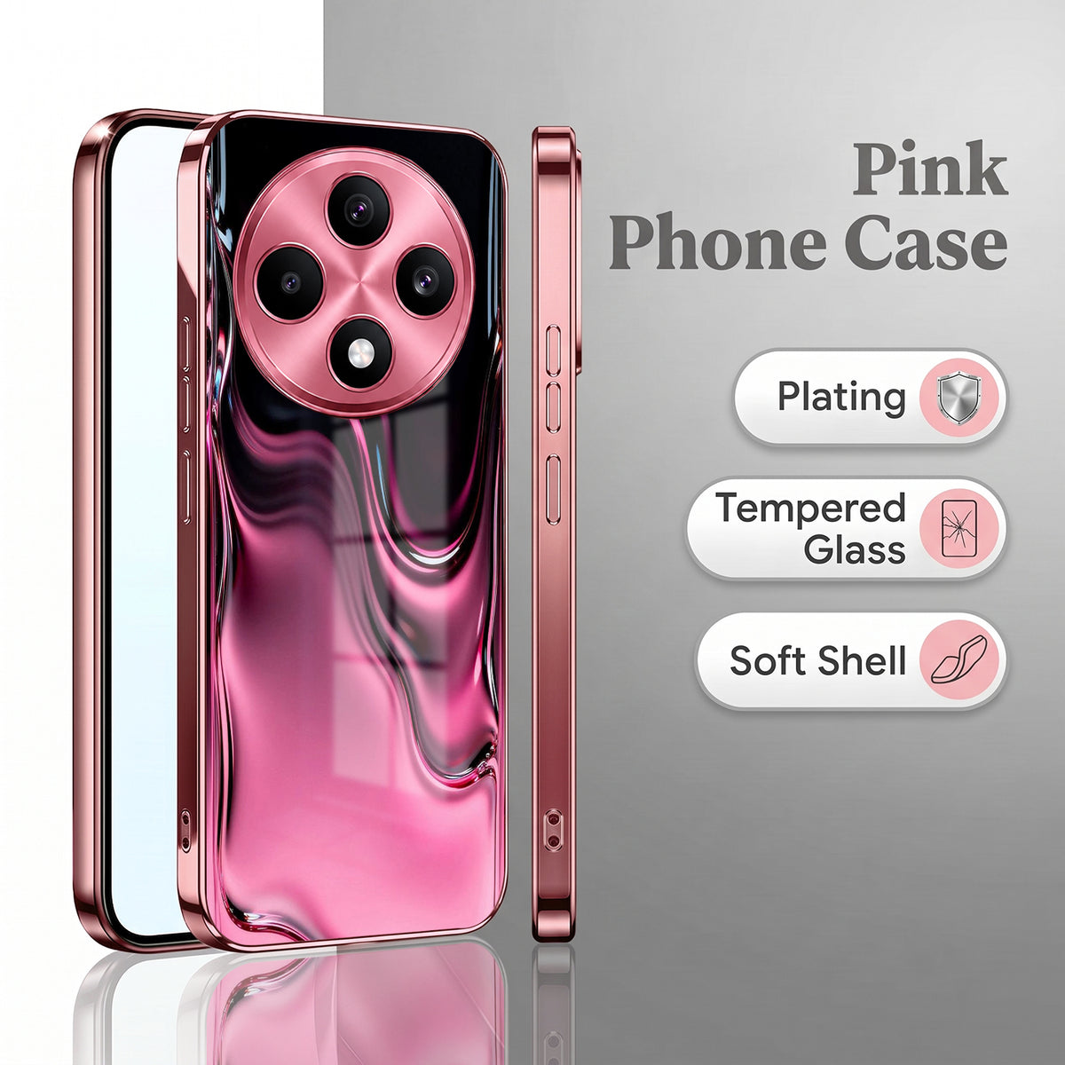Oppo F27 5G Liquid Wave Pink Electroplated Glass Phone Back Case