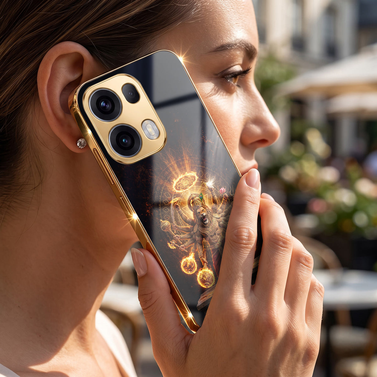 Oppo Reno 13 Pro 5G Lord Narasimha Gold Electroplated Glass Phone Back Case