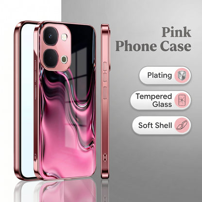 Vivo T5x 5G Liquid Wave Pink Electroplated Glass Phone Back Case