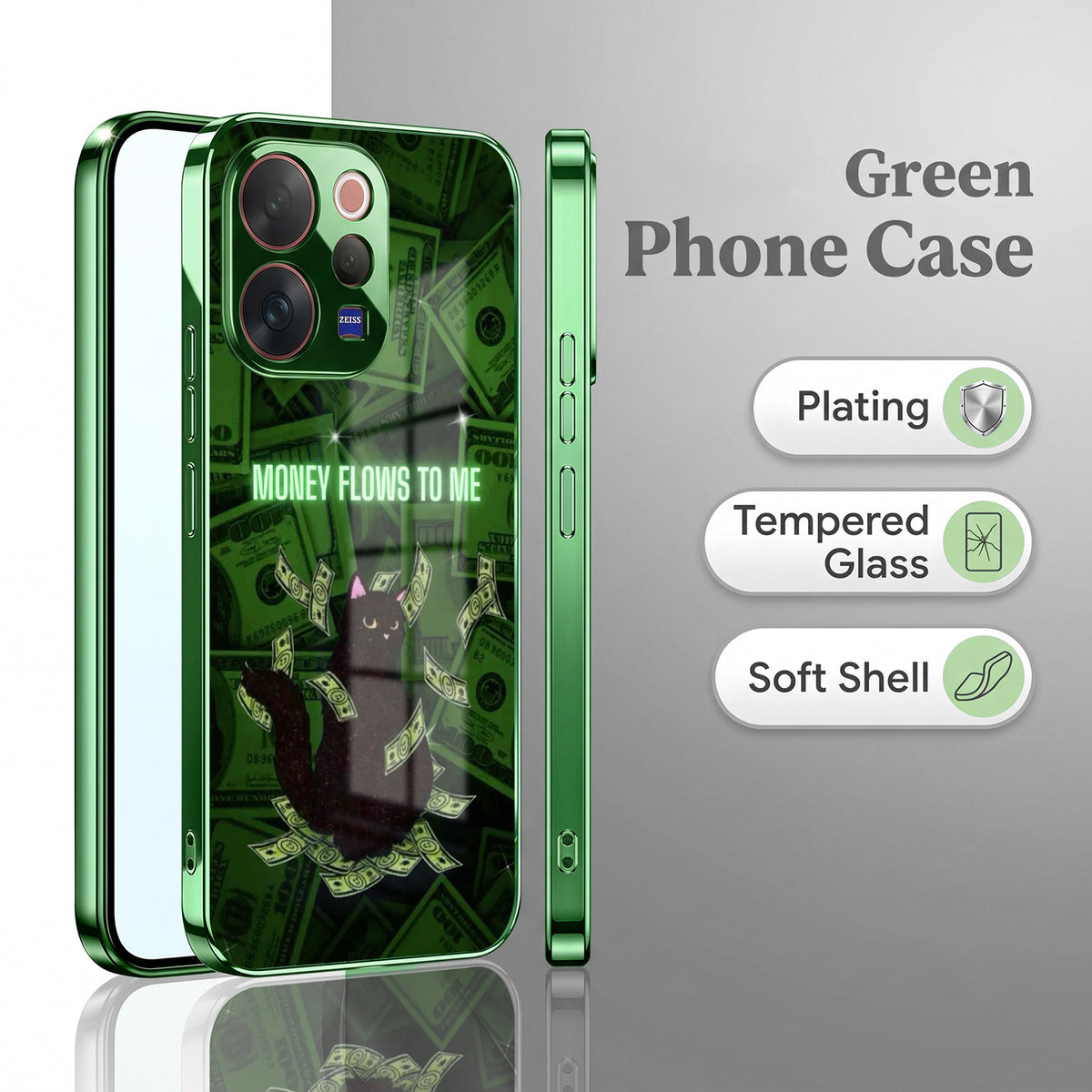 Vivo V70 5G Money Flows To ME Green Electroplated Glass Back Case