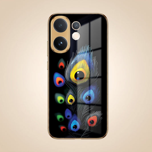 Vivo V60 5G Premium Peacock Feather Gold Electroplated Glass Phone Back Case
