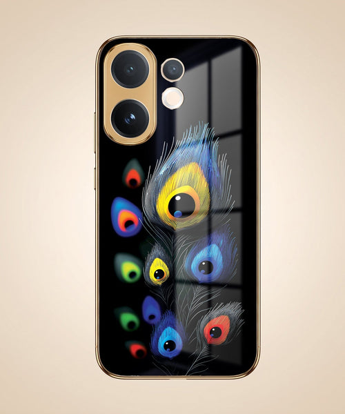 Vivo V60 5G Premium Peacock Feather Gold Electroplated Glass Phone Back Case
