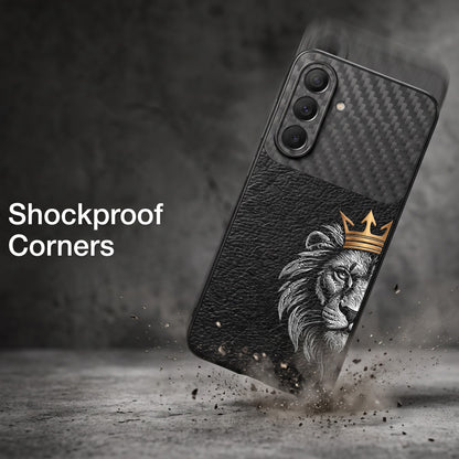 Samsung Galaxy A37 5G Lion King Carbon Fiber Leather Hybrid Back Case