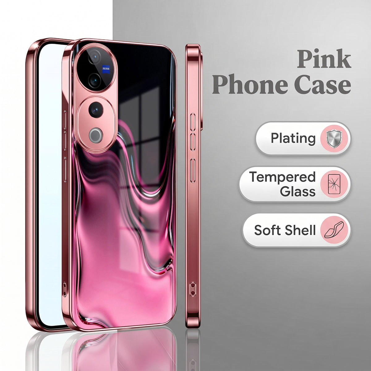 Vivo V40 Pro 5G Liquid Wave Pink Electroplated Glass Phone Back Case