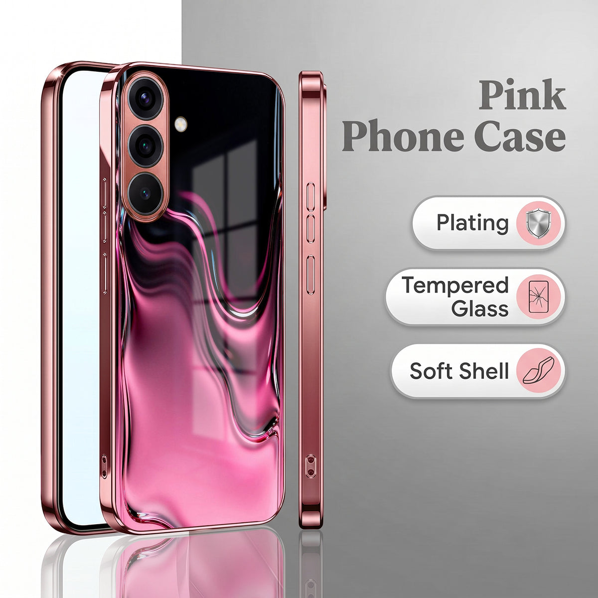 Samsung Galaxy A36 5G Liquid Wave Pink Electroplated Glass Phone Back Case