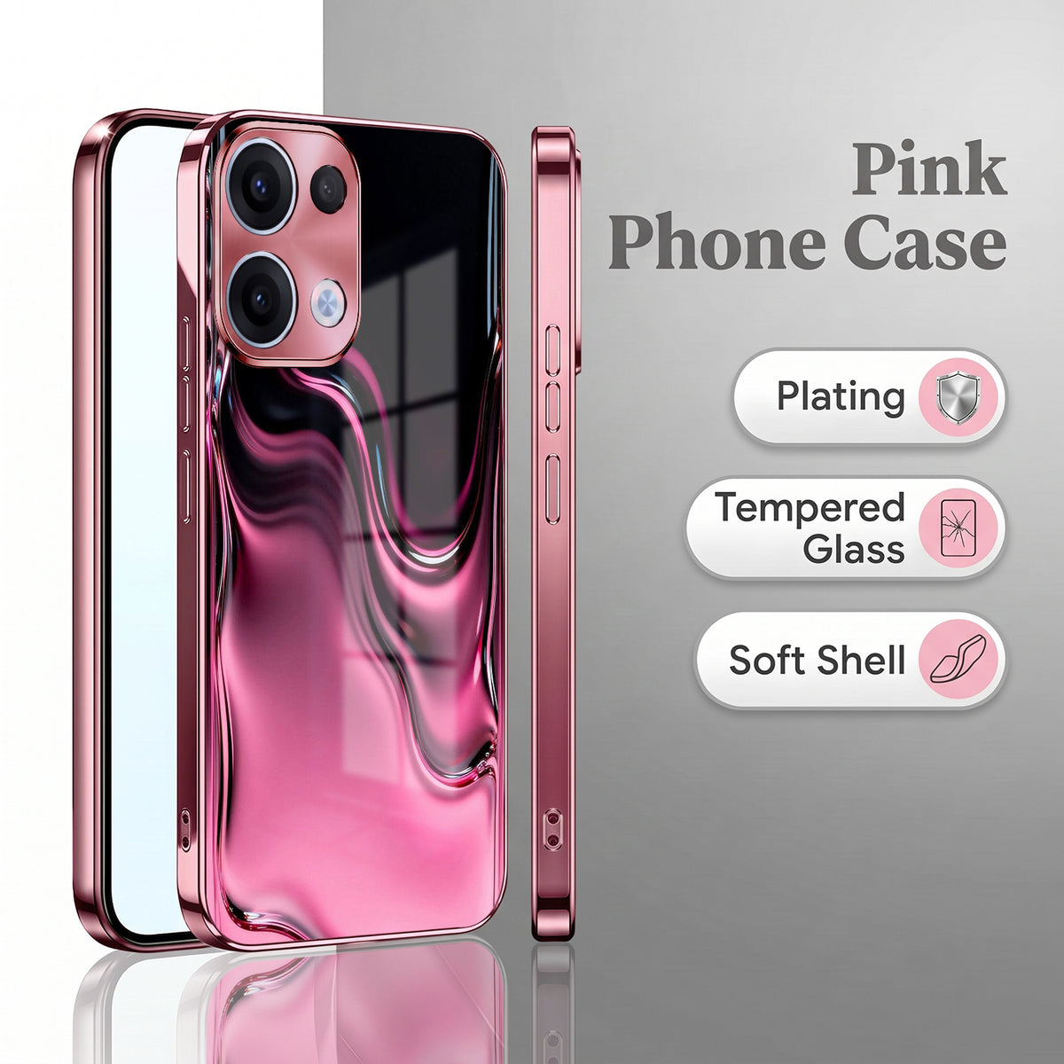 Oppo Reno 13 5G Liquid Wave Pink Electroplated Glass Phone Back Case