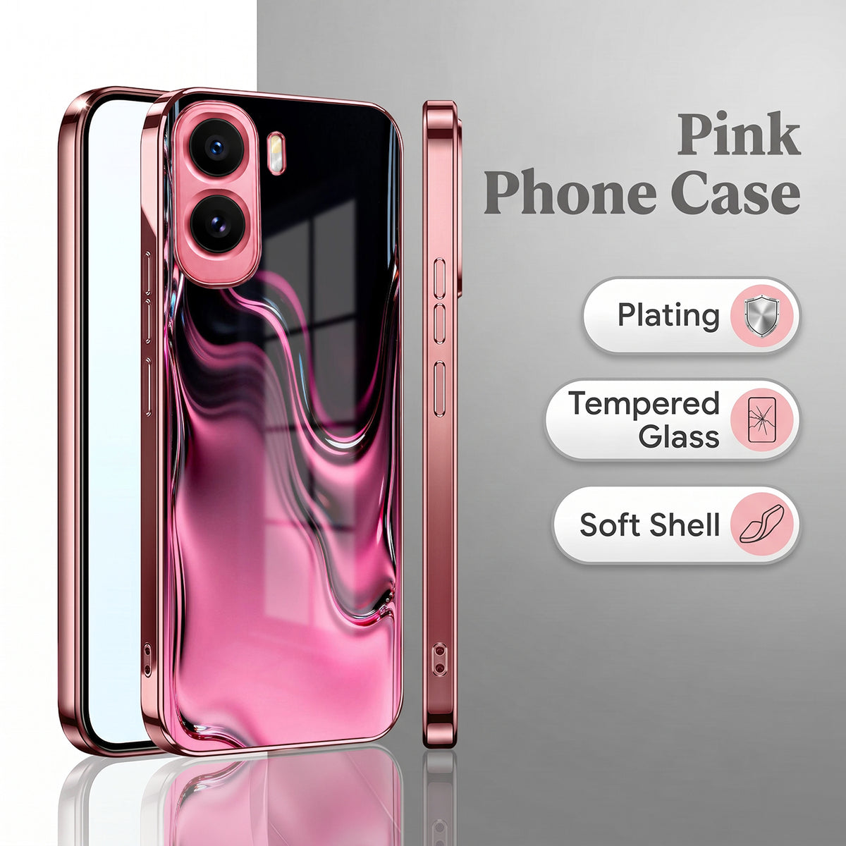 Vivo T5 Pro 5G Liquid Wave Pink Electroplated Glass Phone Back Case