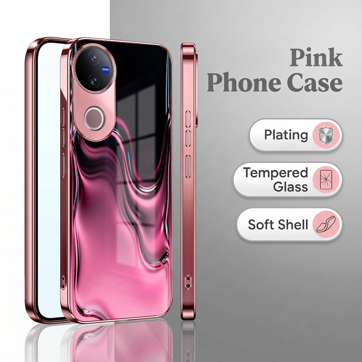 Vivo V50 5G Liquid Wave Pink Electroplated Glass Phone Back Case