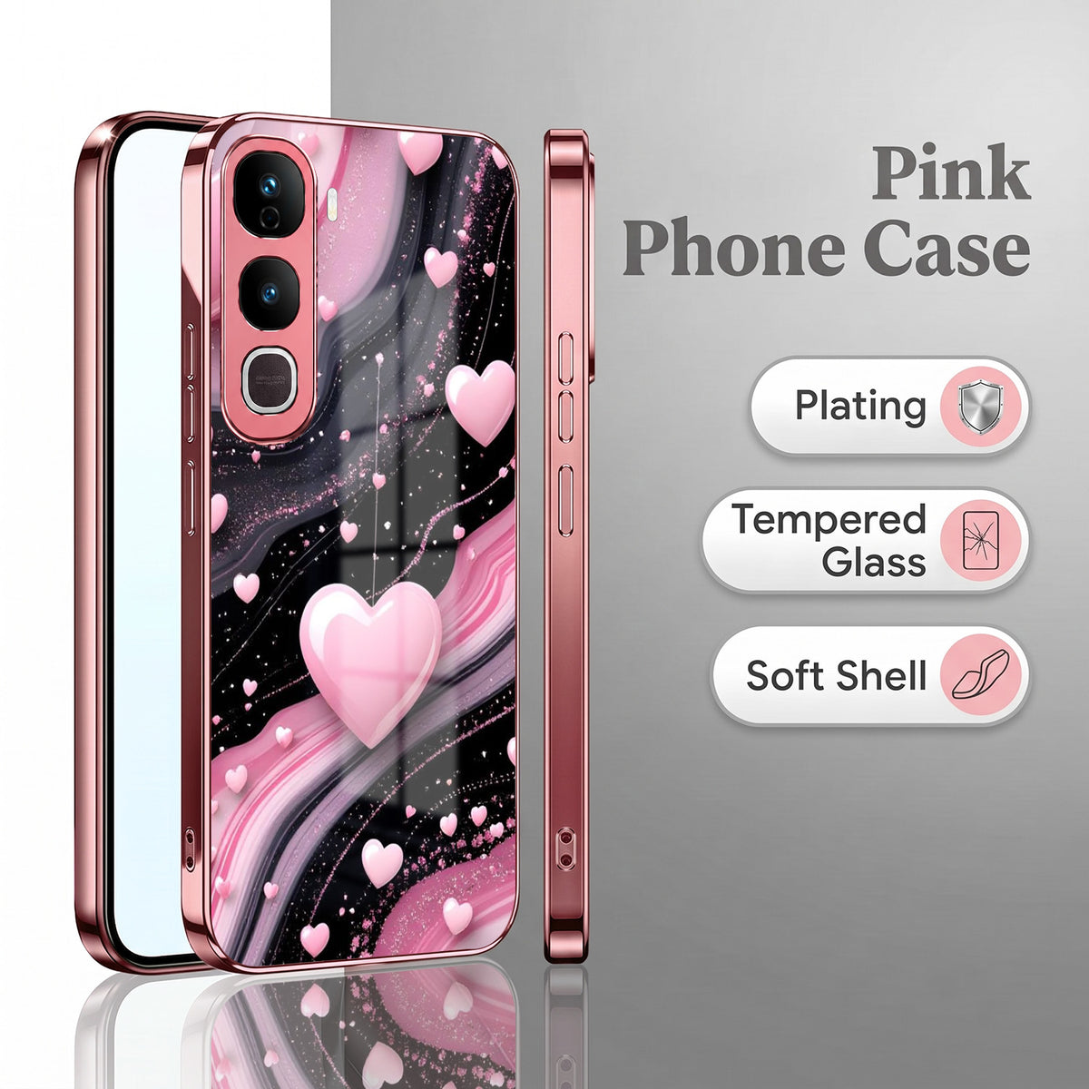 Vivo Y400 Pro 5G Love Sparkle Pink Electroplated Glass Phone Back Case