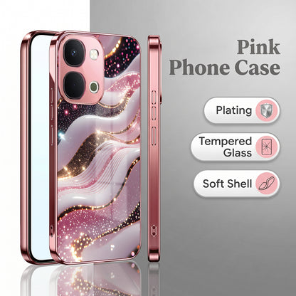 Vivo T5x 5G Midnight Pearl Wave Pink Electroplated Glass Phone Back Case