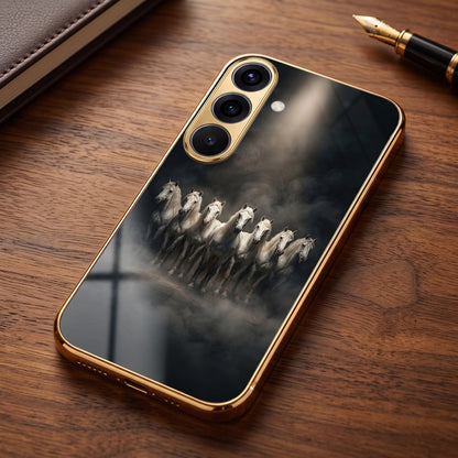 Samsung Galaxy A36 5G Running Horses Gold Electroplated Glass Phone Back Case