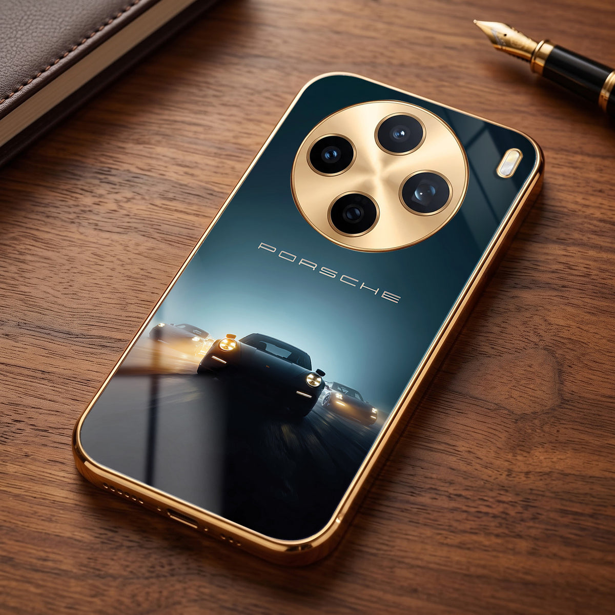 Vivo X200T 5G Porsche Luxury Gold Electroplated Glass Phone Back Case