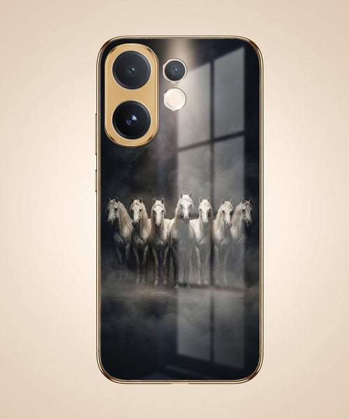 Vivo V60 5G Running Horses Gold Electroplated Glass Phone Back Case