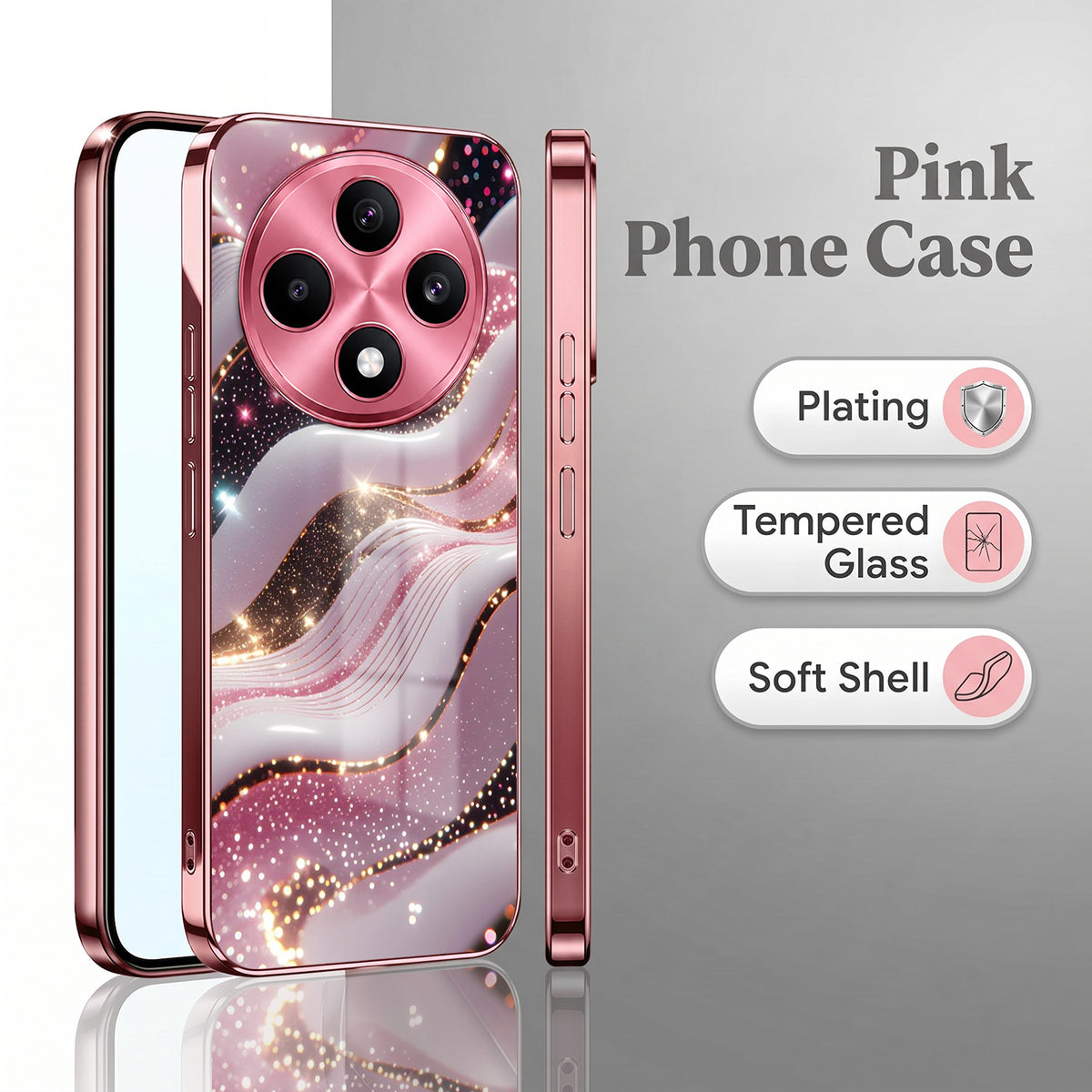 Oppo F27 5G Burberry Classic Pink Electroplated Glass Phone Back Case
