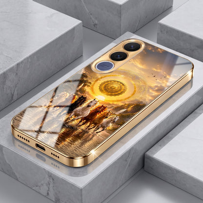 Vivo V70 FE 5G Celestial Seven Horses Gold Electroplated Glass Phone Back Case