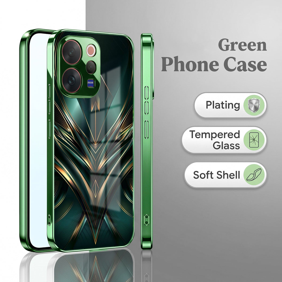 Vivo V70 5G Vortex 3D Arrows Green Electroplated Glass Back Case